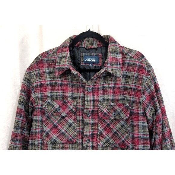 Cherokee Shirt Jacket Men's MEDIUM Quilted Lined Plaid Flannel Shacket w/Pockets - Picture 16 of 16